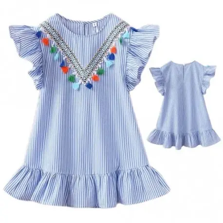 1 db Aranyos bébi gyerek ruha Nyári ruha Ruffles V-nyakú bokor csíkos hercegnő ruha Koopje