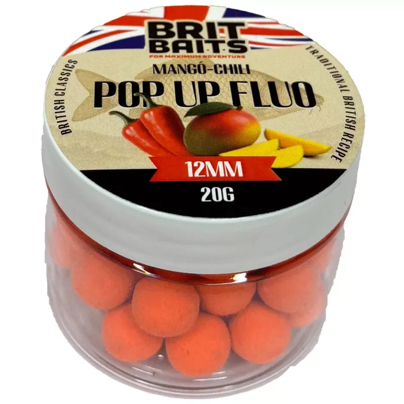 Meest Verkocht BritBaits Pop Up fluo Mangó-Chili 12 mm